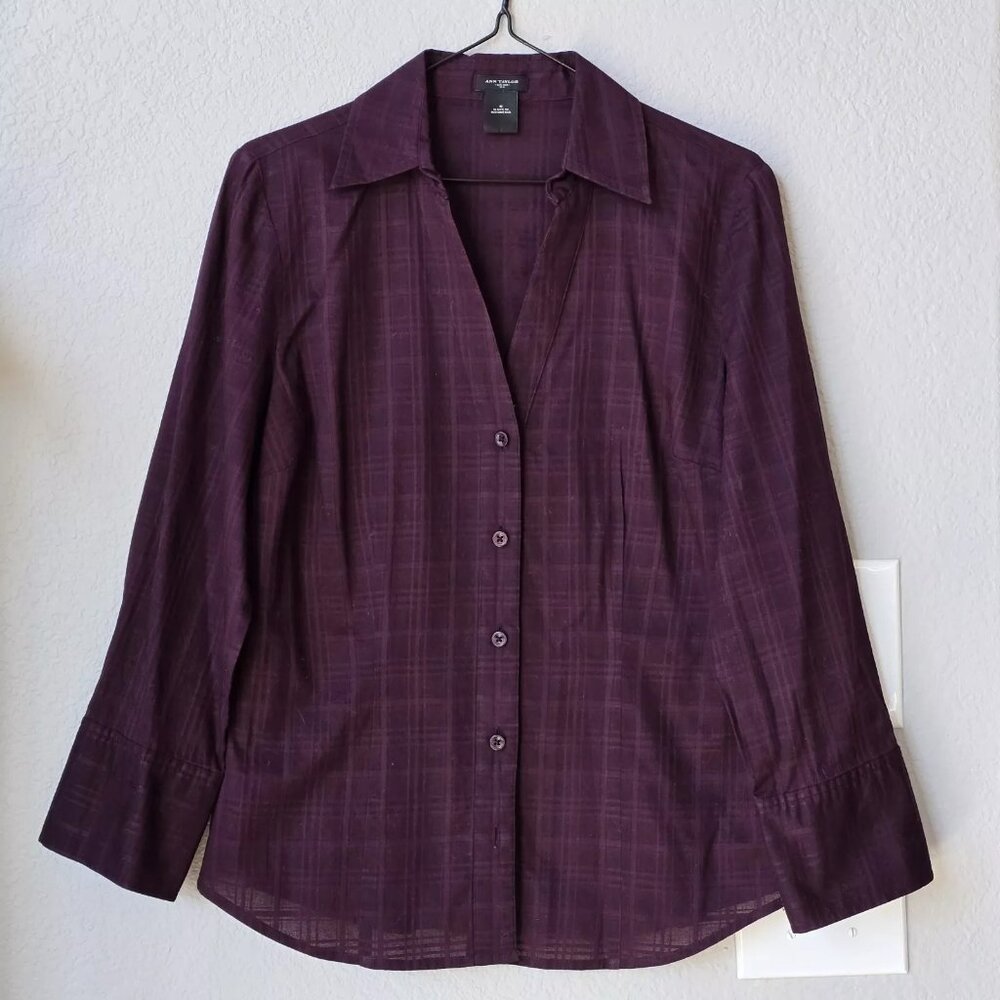 100% Cotton Shirt Blouse Top, Ann Taylor 6, Burgundy